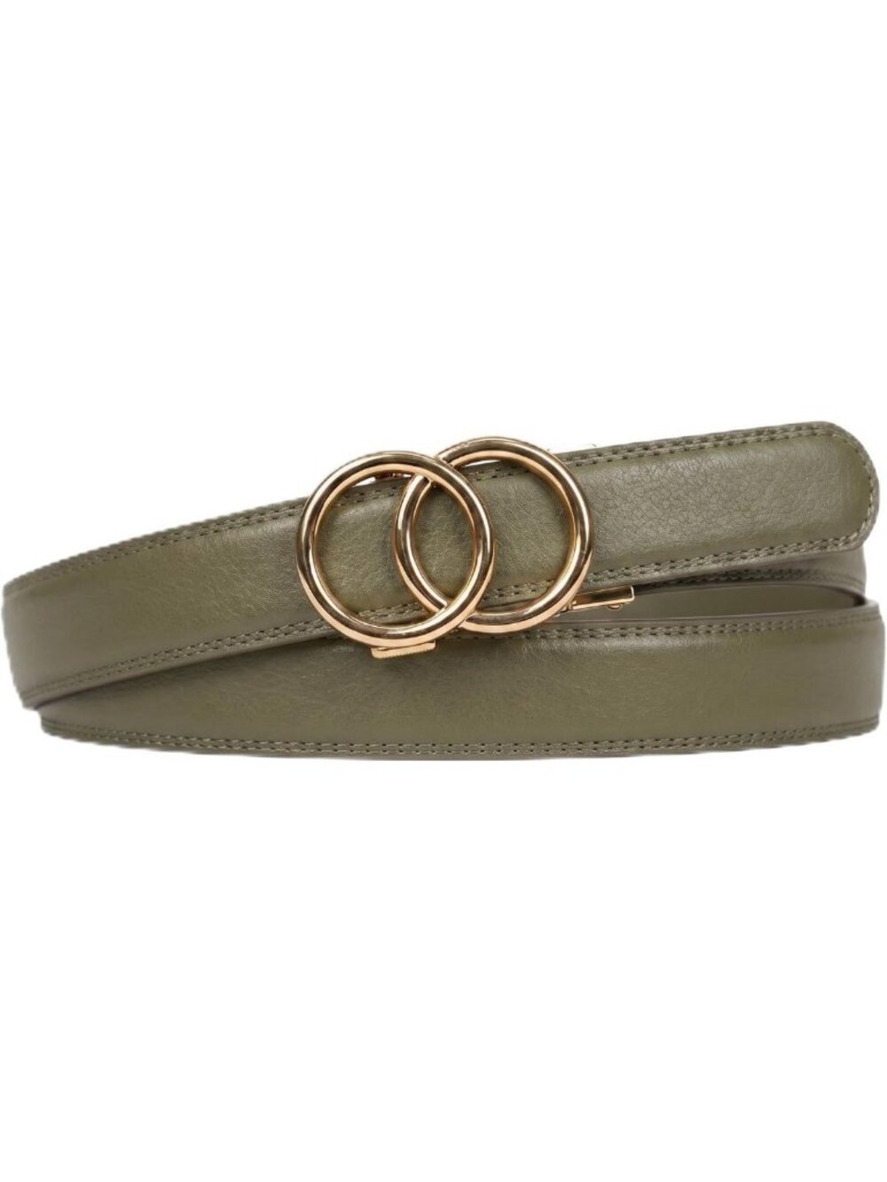 Stylish Adjustable Leather Belt with Gold Buckle - No Hole Ratchet Design for